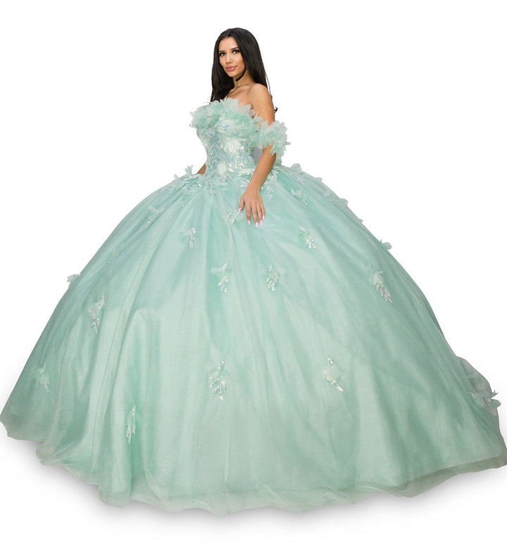 Ruffled Bodice Off Shoulder Ball Gown by Cinderella Couture 8065J