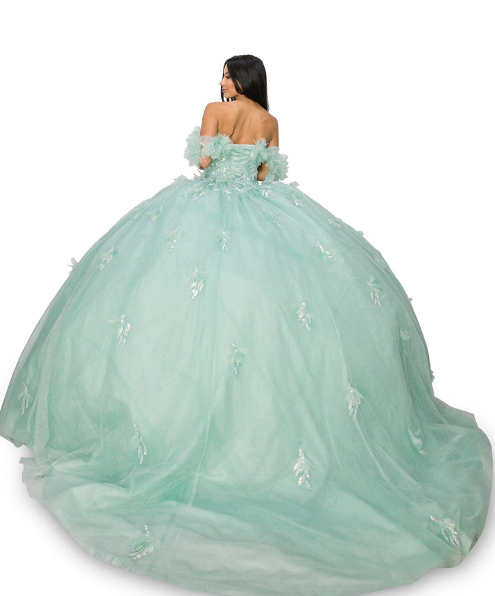 Ruffled Bodice Off Shoulder Ball Gown by Cinderella Couture 8065J