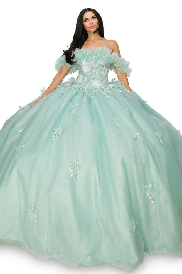 Ruffled Bodice Off Shoulder Ball Gown by Cinderella Couture 8065J