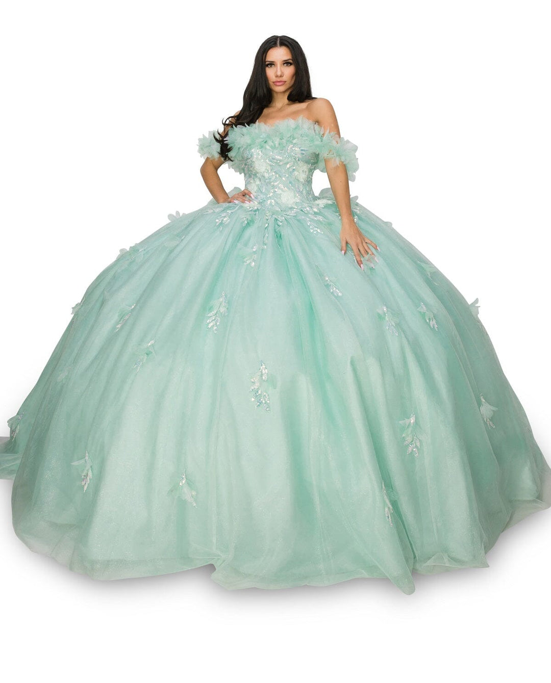 Ruffled Bodice Off Shoulder Ball Gown by Cinderella Couture 8065J