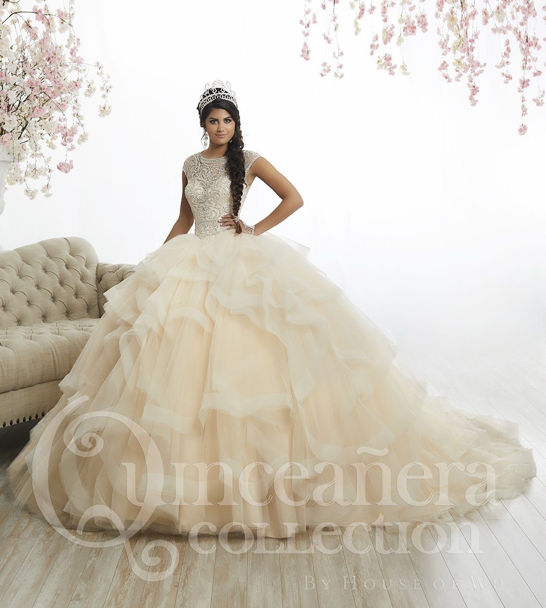 Ruffled Cap Sleeve Quinceanera Dress by House of Wu 26886 14 / Blush Blossom Ruffled Cap Sleeve Quinceanera Dress by House of Wu 26886 14 / Blush Blossom