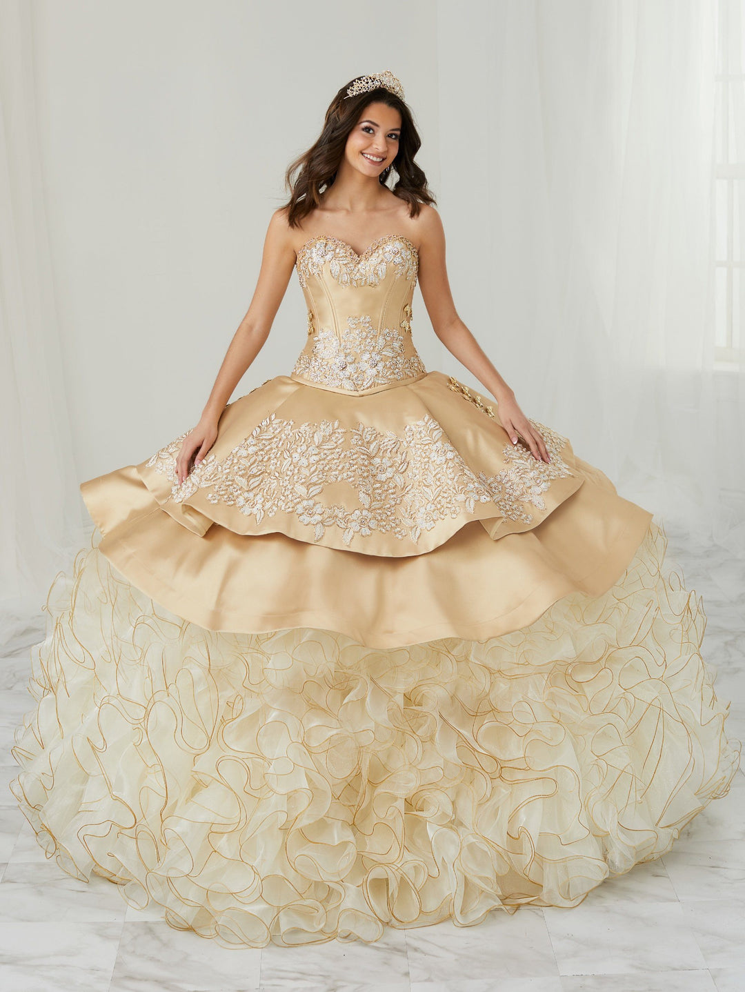 Ruffled Charro Quinceanera Dress by LA Glitter 24082