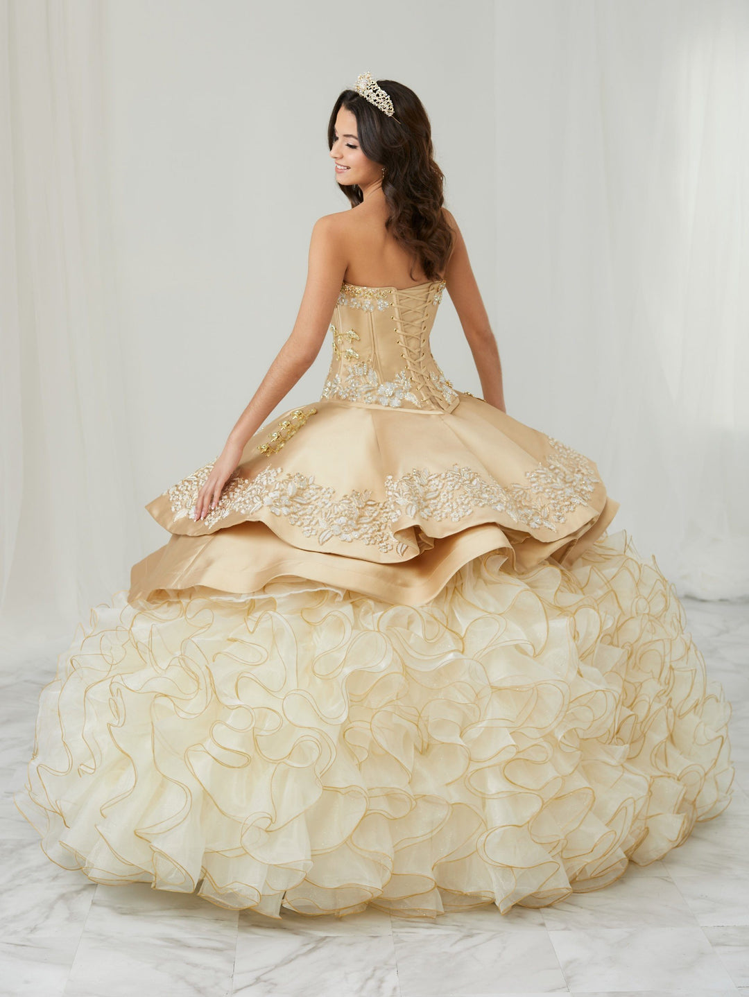 Ruffled Charro Quinceanera Dress by LA Glitter 24082