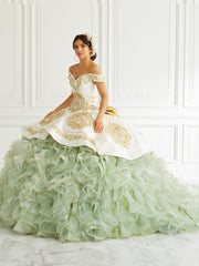 Ruffled Charro Quinceanera Dress by LA Glitter 24096