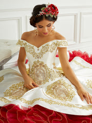 Ruffled Charro Quinceanera Dress by LA Glitter 24096
