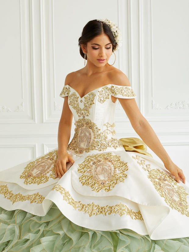 Ruffled Charro Quinceanera Dress by LA Glitter 24096