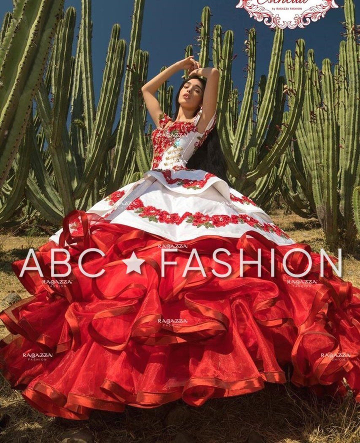 Ruffled Floral Charro Quince Dress by Ragazza Fashion MV17-117-Quinceanera Dresses-ABC Fashion