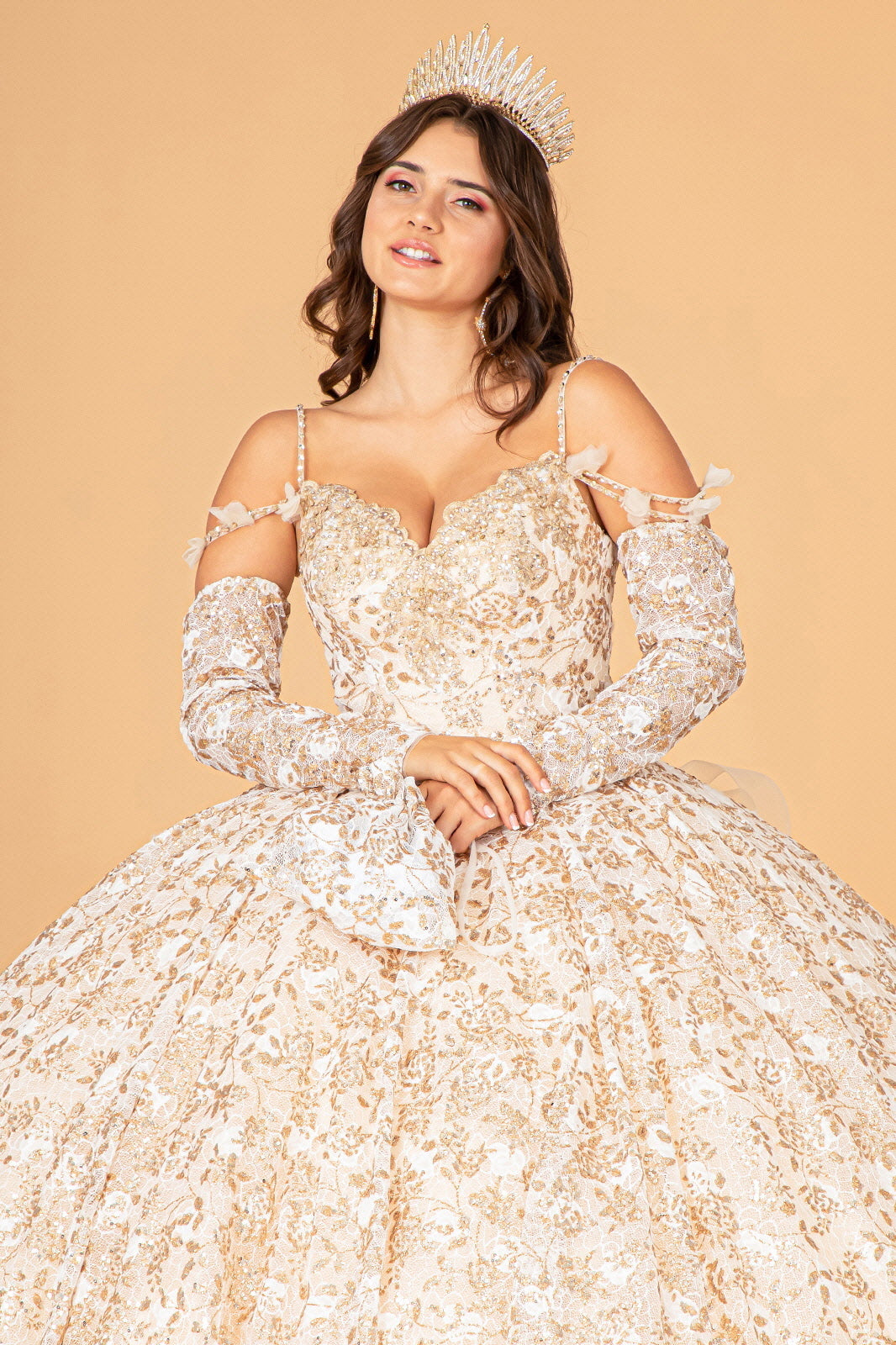 Ruffled Floral Print Ball Gown by Elizabeth K GL3072