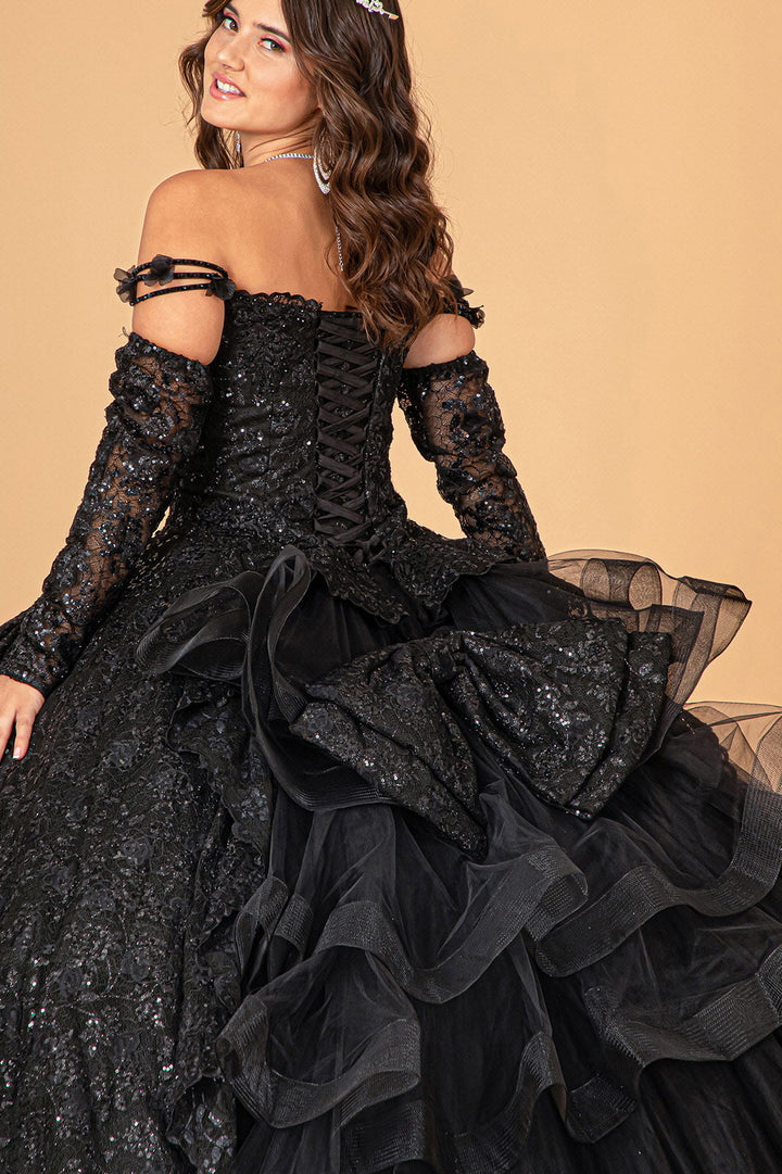 Ruffled Floral Print Ball Gown by Elizabeth K GL3072