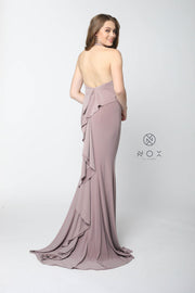 Ruffled Long Halter Dress with Train by Nox Anabel Q132