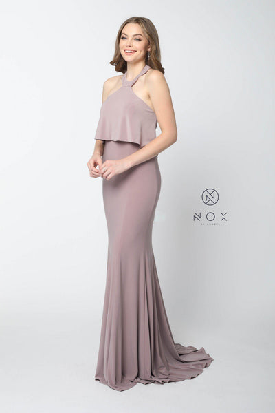 Ruffled Long Halter Dress with Train by Nox Anabel Q132