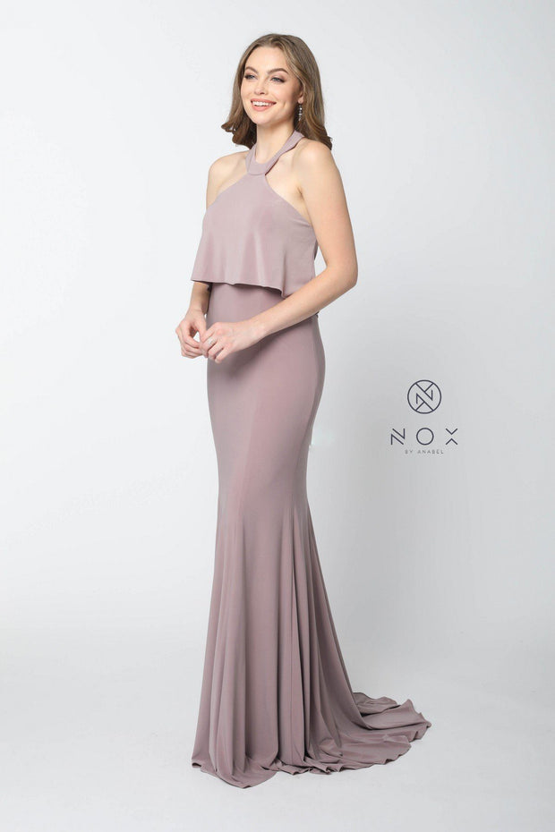 Ruffled Long Halter Dress with Train by Nox Anabel Q132
