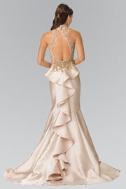Ruffled Mermaid Gown with Illusion Top by Elizabeth K GL2280-Long Formal Dresses-ABC Fashion