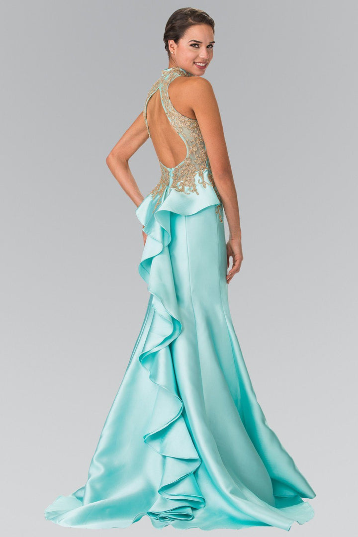 Ruffled Mermaid Gown with Illusion Top by Elizabeth K GL2280-Long Formal Dresses-ABC Fashion