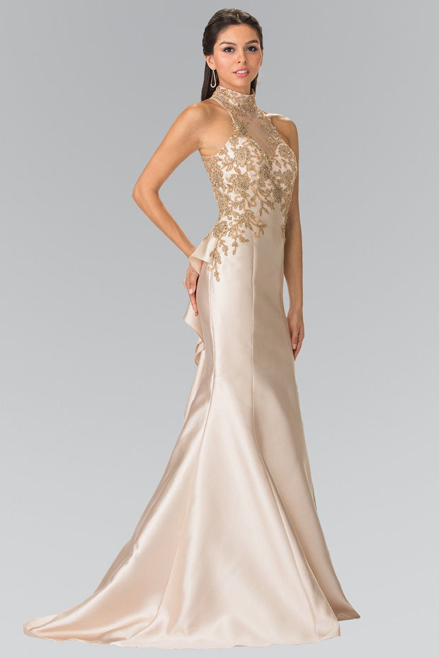 Ruffled Mermaid Gown with Illusion Top by Elizabeth K GL2280-Long Formal Dresses-ABC Fashion