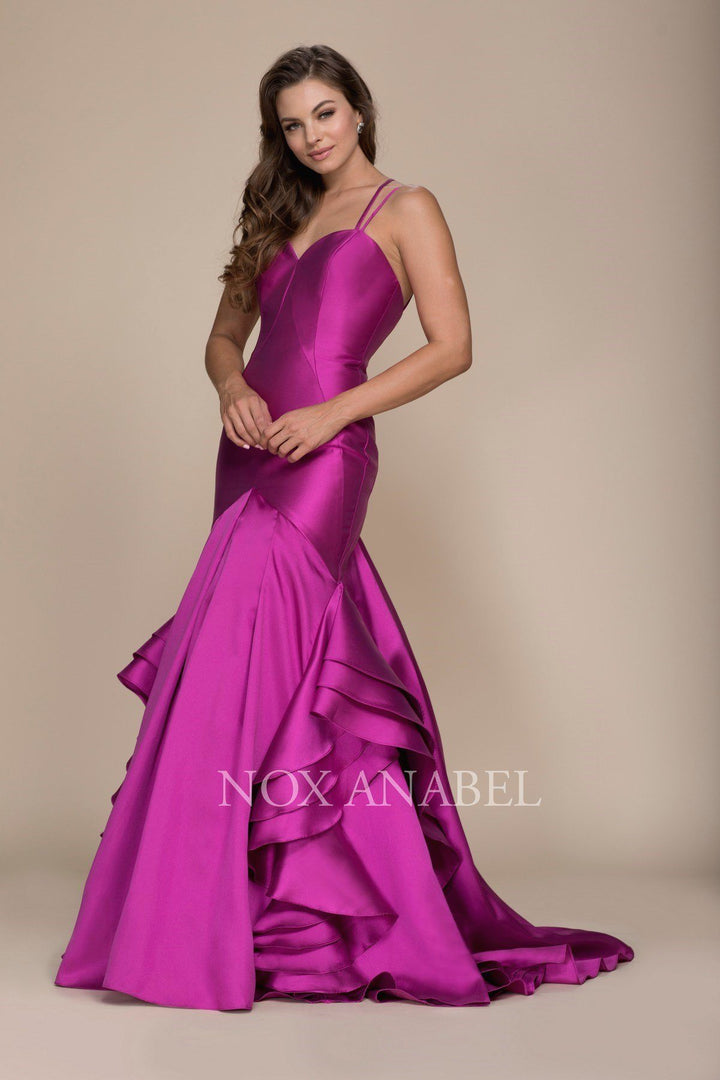 Ruffled Mermaid Gown with Sweetheart Neckline by Nox Anabel C034-Long Formal Dresses-ABC Fashion