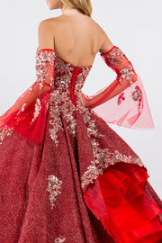 Ruffled Metallic Glitter Ball Gown by Elizabeth K GL1912