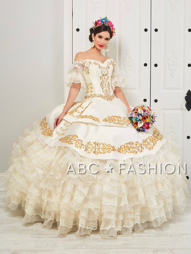 Ruffled Off Shoulder Charro Quinceanera Dress by LA Glitter 24051-Quinceanera Dresses-ABC Fashion