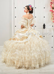 Ruffled Off Shoulder Charro Quinceanera Dress by LA Glitter 24051-Quinceanera Dresses-ABC Fashion
