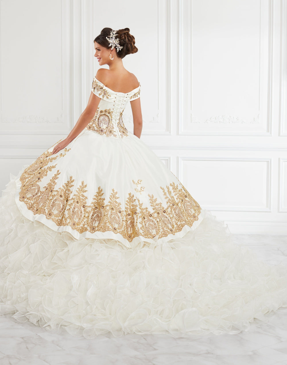 Ruffled Off Shoulder Charro Quinceanera Dress by LA Glitter 24063-Quinceanera Dresses-ABC Fashion