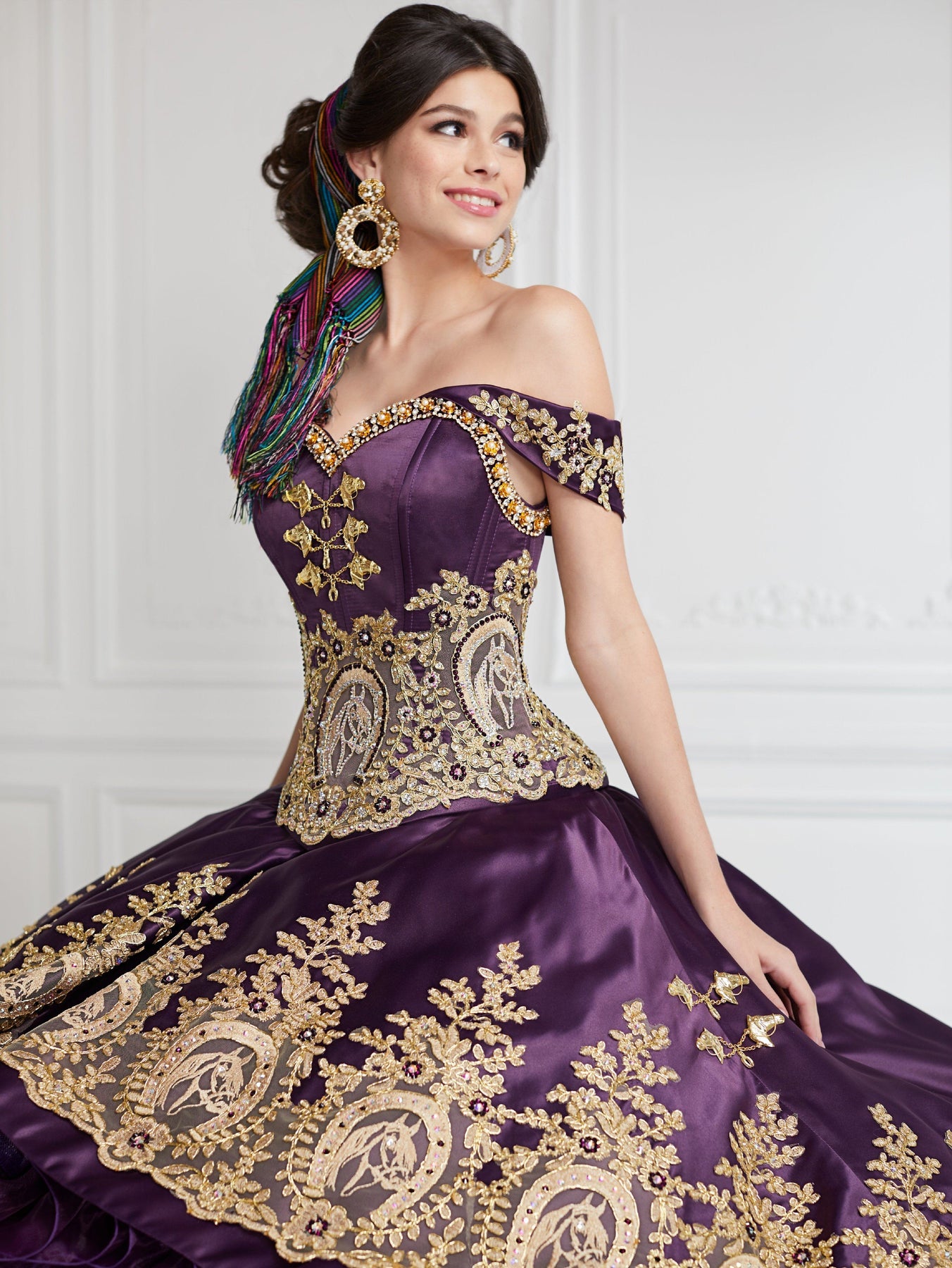 purple and gold quince dress House of Wu 24063 Ruffle Skirt Quinceanera Dress