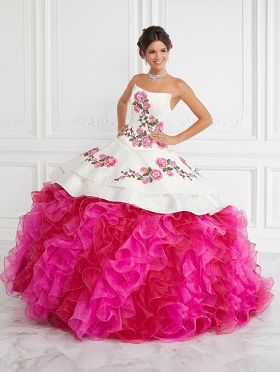 Ruffled Off Shoulder Floral Quinceanera Dress by LA Glitter 24064-Quinceanera Dresses-ABC Fashion