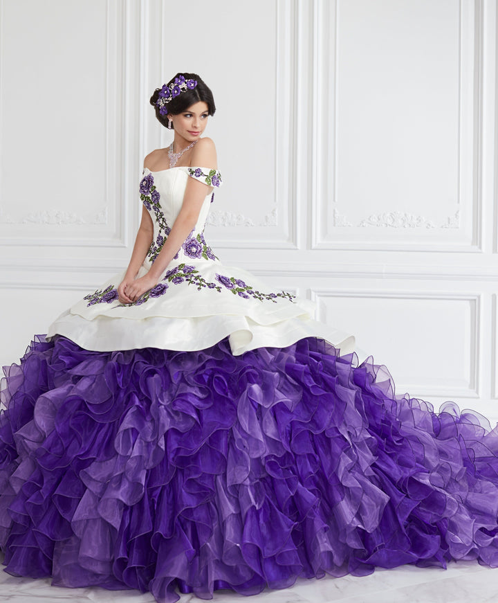 Ruffled Off Shoulder Floral Quinceanera Dress by LA Glitter 24064-Quinceanera Dresses-ABC Fashion