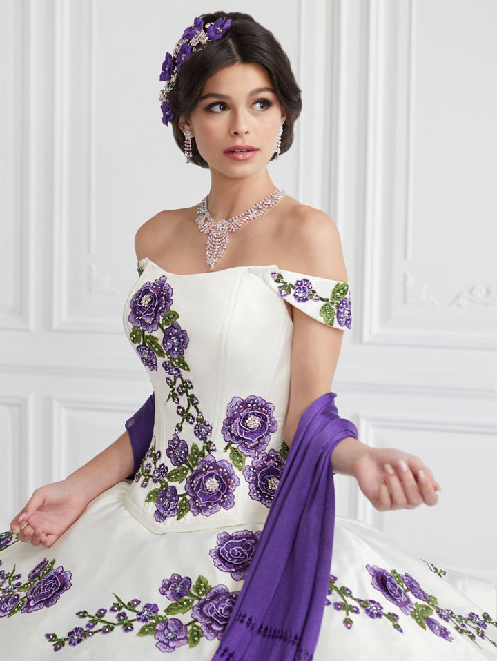 Ruffled Off Shoulder Floral Quinceanera Dress by LA Glitter 24064-Quinceanera Dresses-ABC Fashion