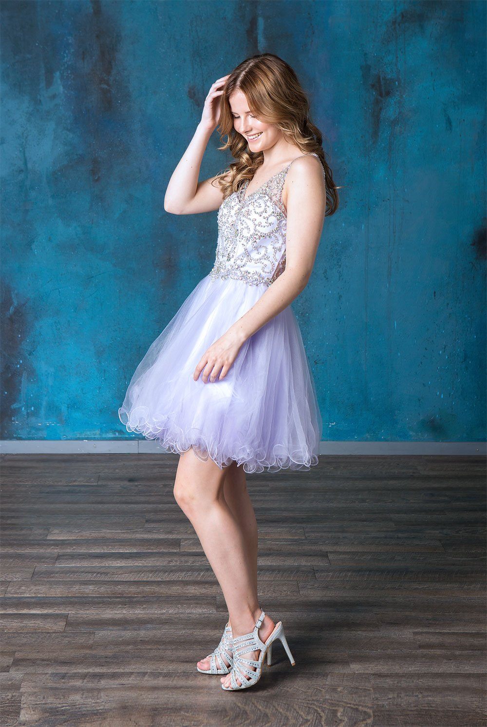 Ruffled Short V-Neck Tulle Dress by Calla KY72071