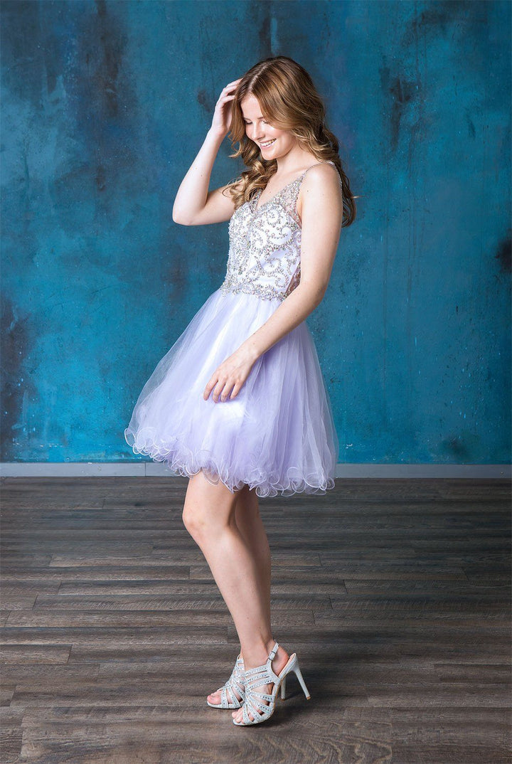 Ruffled Short V-Neck Tulle Dress by Calla KY72071