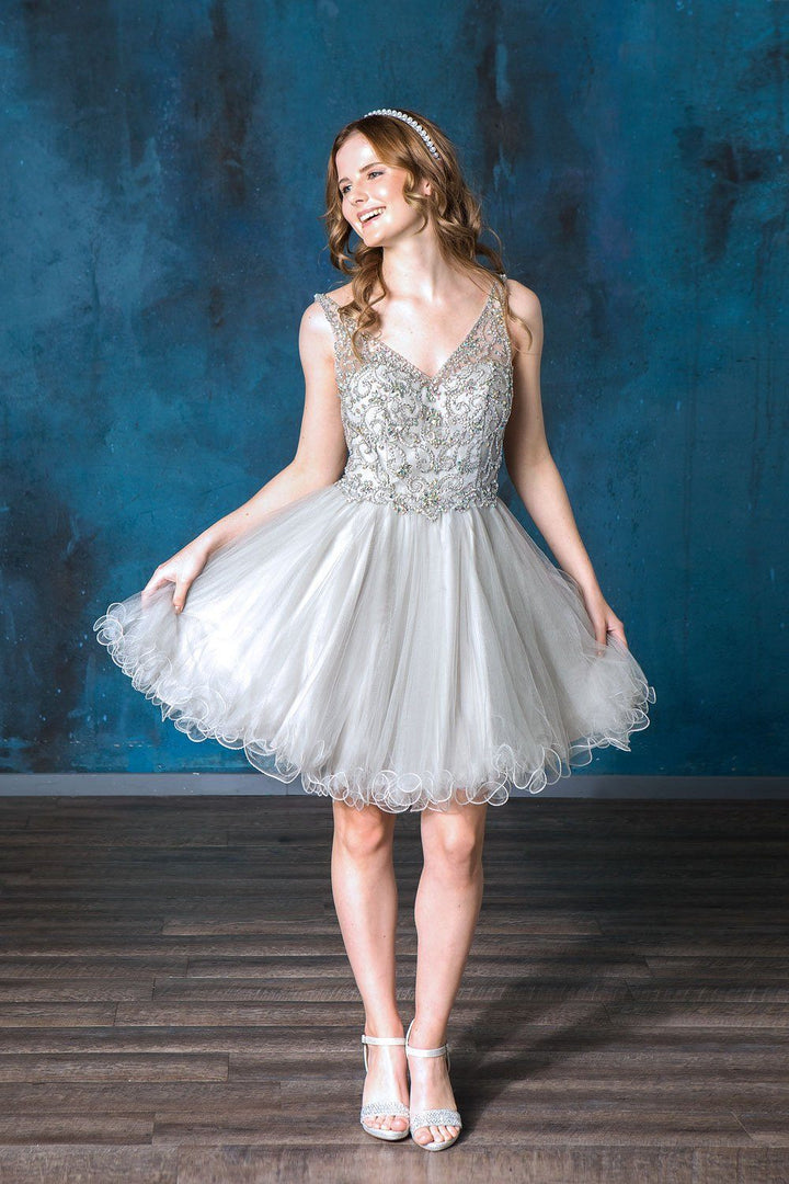 Ruffled Short V-Neck Tulle Dress by Calla KY72071