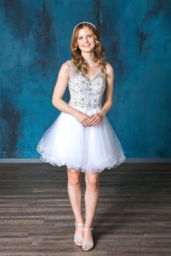 Ruffled Short V-Neck Tulle Dress by Calla KY72071