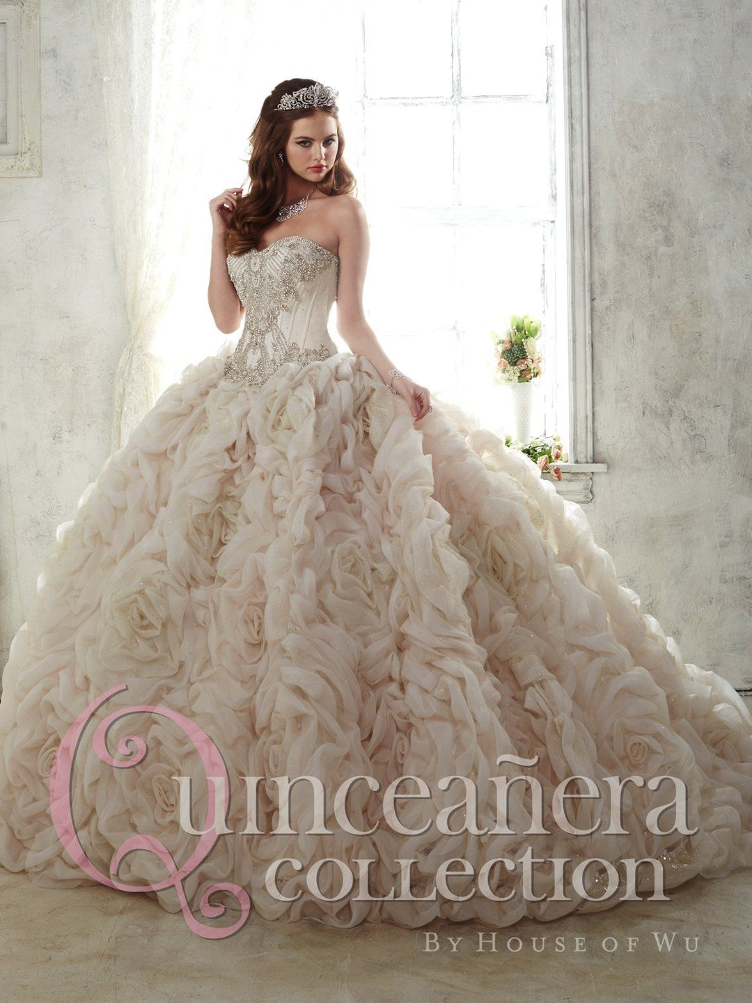 Ruffled Strapless Quinceanera Dress by House of Wu 26800