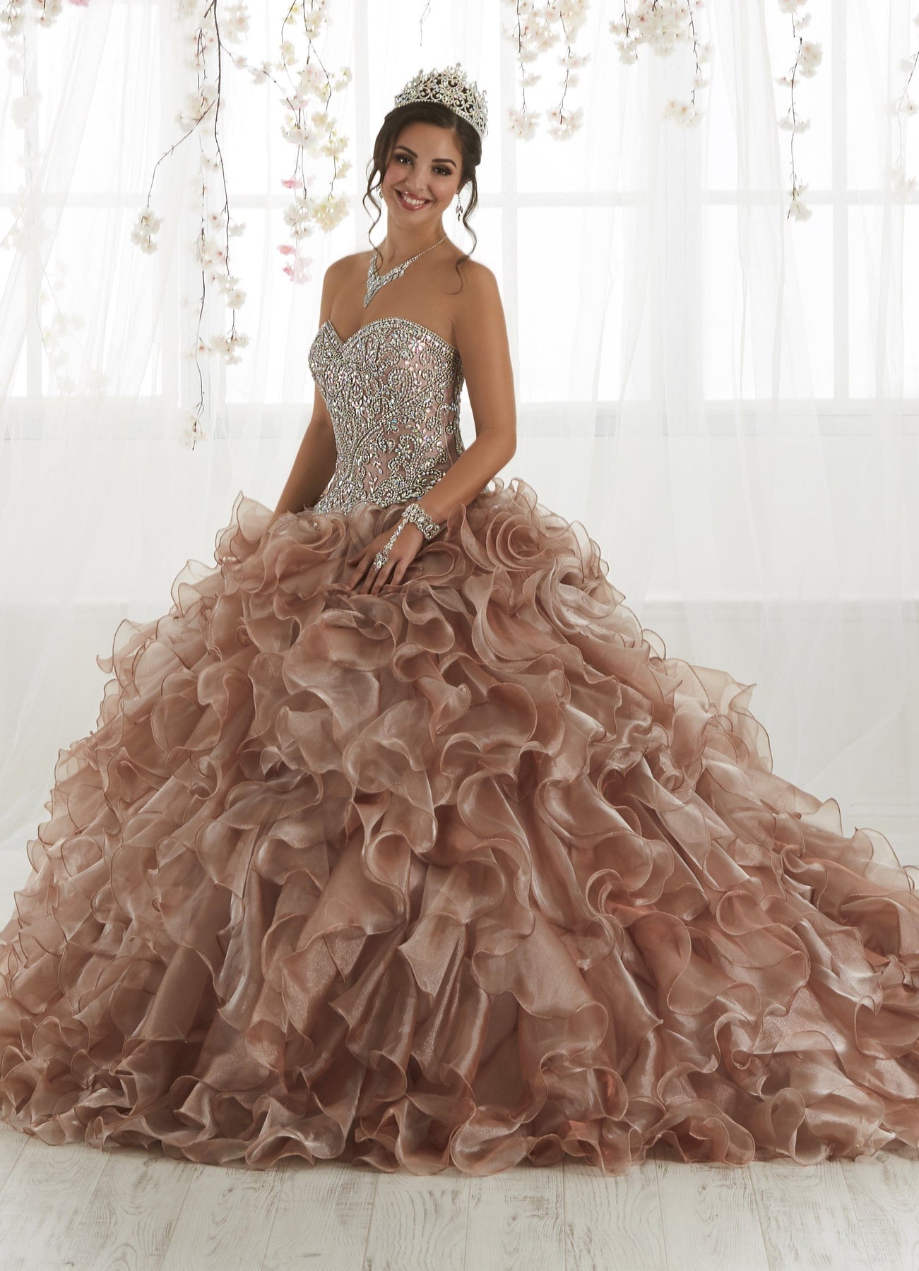 Ruffled Strapless Quinceanera Dress by House of Wu 26924 6 / Smoke Ruffled Strapless Quinceanera Dress by House of Wu 26924 6 / Smoke