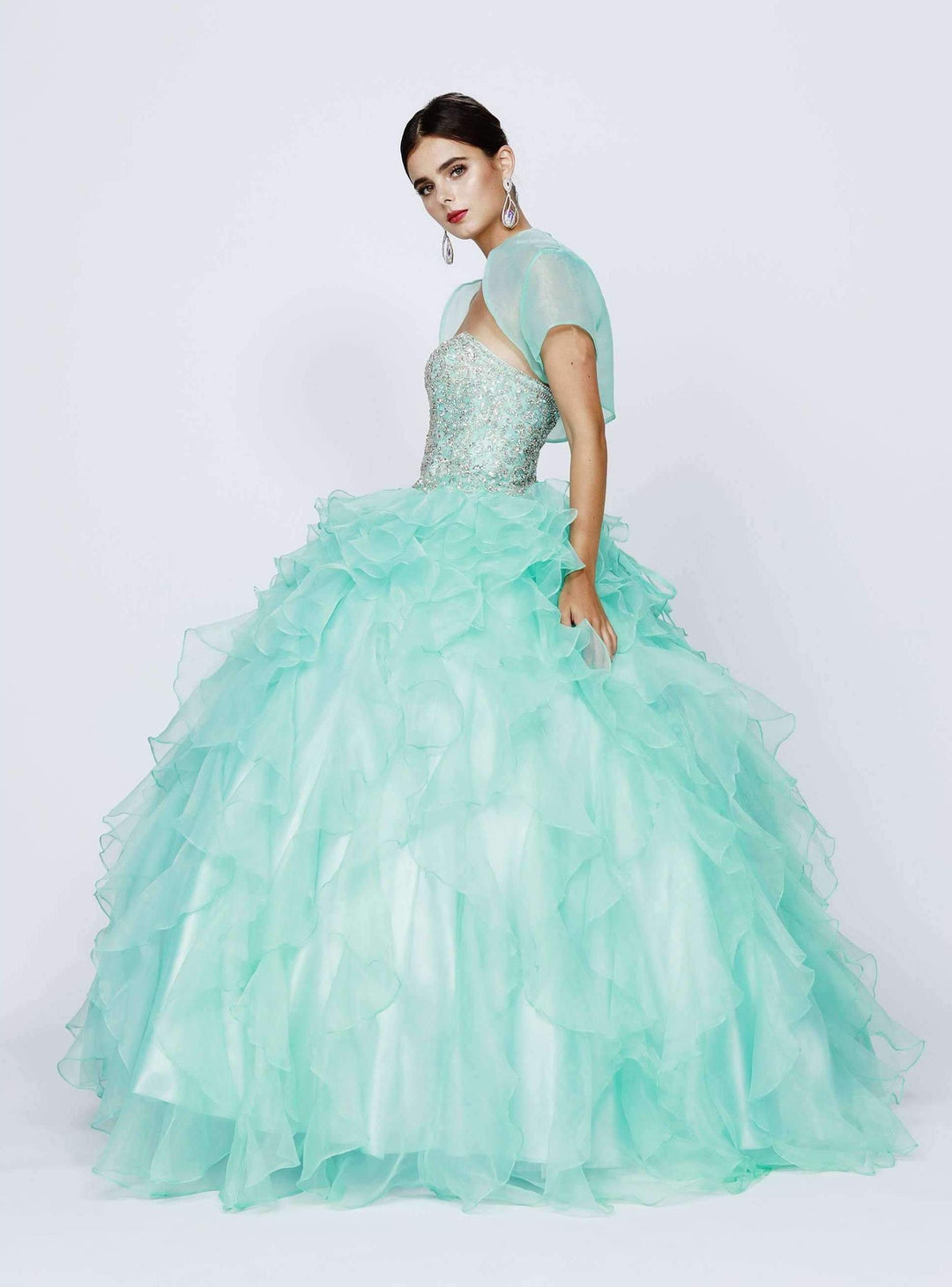 Ruffled Strapless Sweetheart Ball Gown with Bolero by Juliet 322-Quinceanera Dresses-ABC Fashion