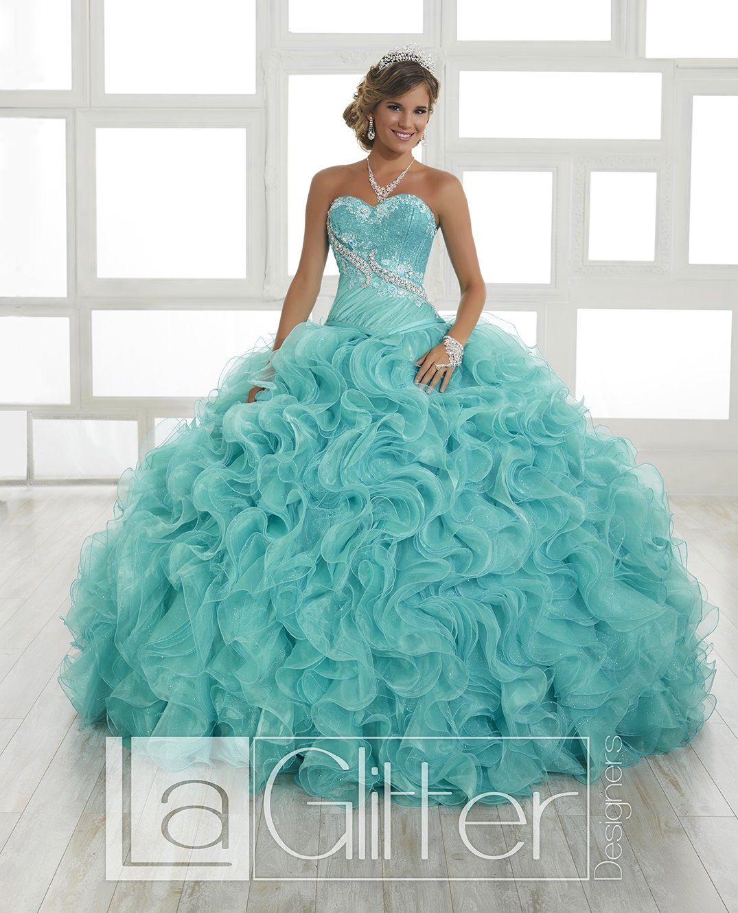 Ruffled Strapless Two-Piece Dress by House of Wu LA Glitter 24025-Quinceanera Dresses-ABC Fashion