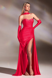 Satin Halter Gown with Gloves by Ladivine CD886