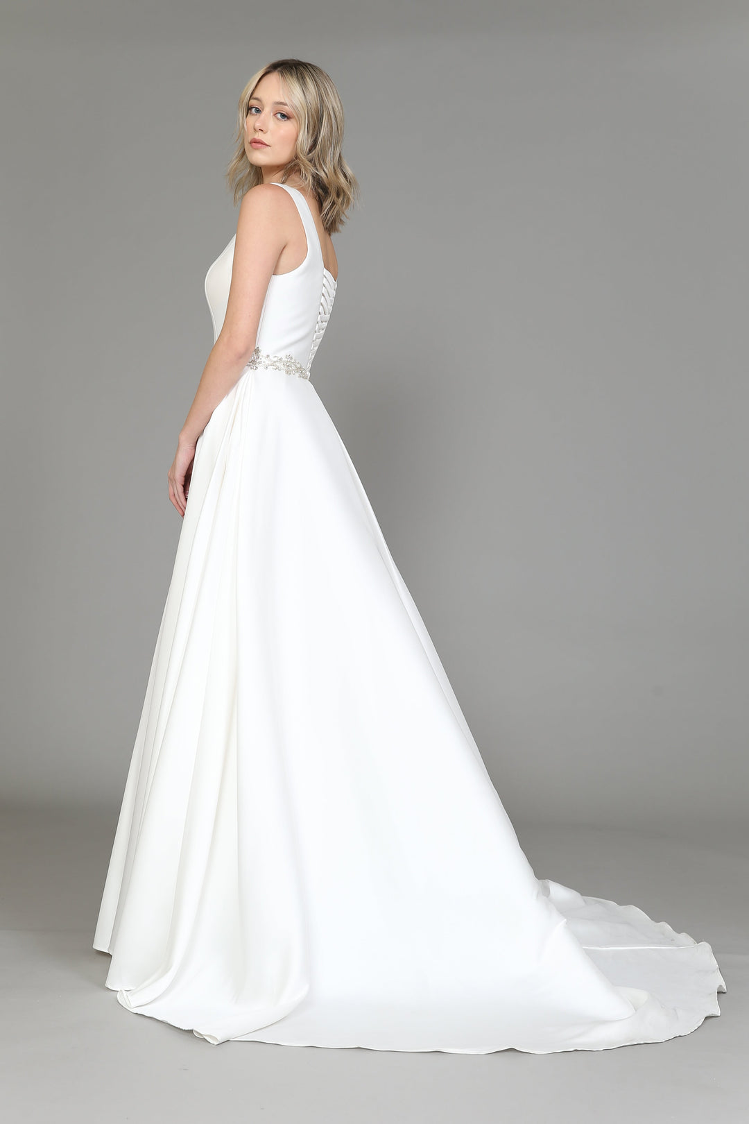 Satin Lace-Up Back Wedding Dress by Poly USA 8518
