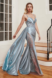 Satin Sleeveless Sheer Slit Gown by Ladivine CDS417