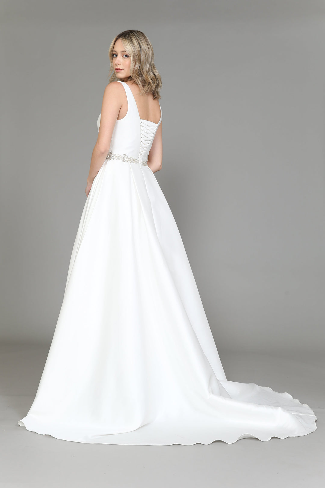 Satin V-Neck Wedding Dress by Poly USA 8498