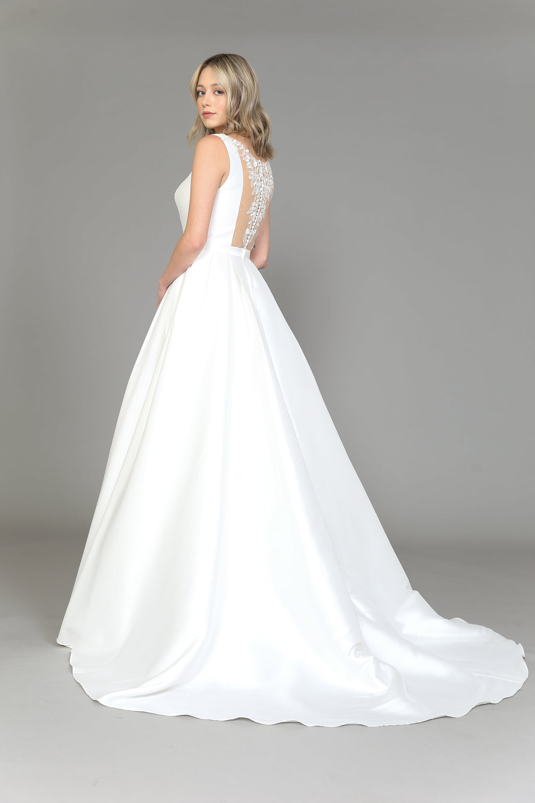 satin wedding dress with lace back Ivory Off the Shoulder Wedding Dress Satin Wedding Dress with Draped Corset and Lace-Up Back Plus Size LAUREN Size 4