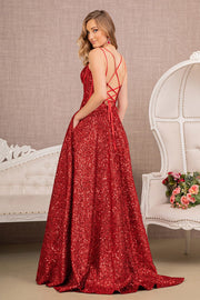 Sequin A-line Corset Slit Gown by Elizabeth K GL3132