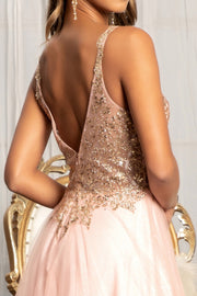 Sequin Bodice A-line Slit Gown by Elizabeth K GL3020