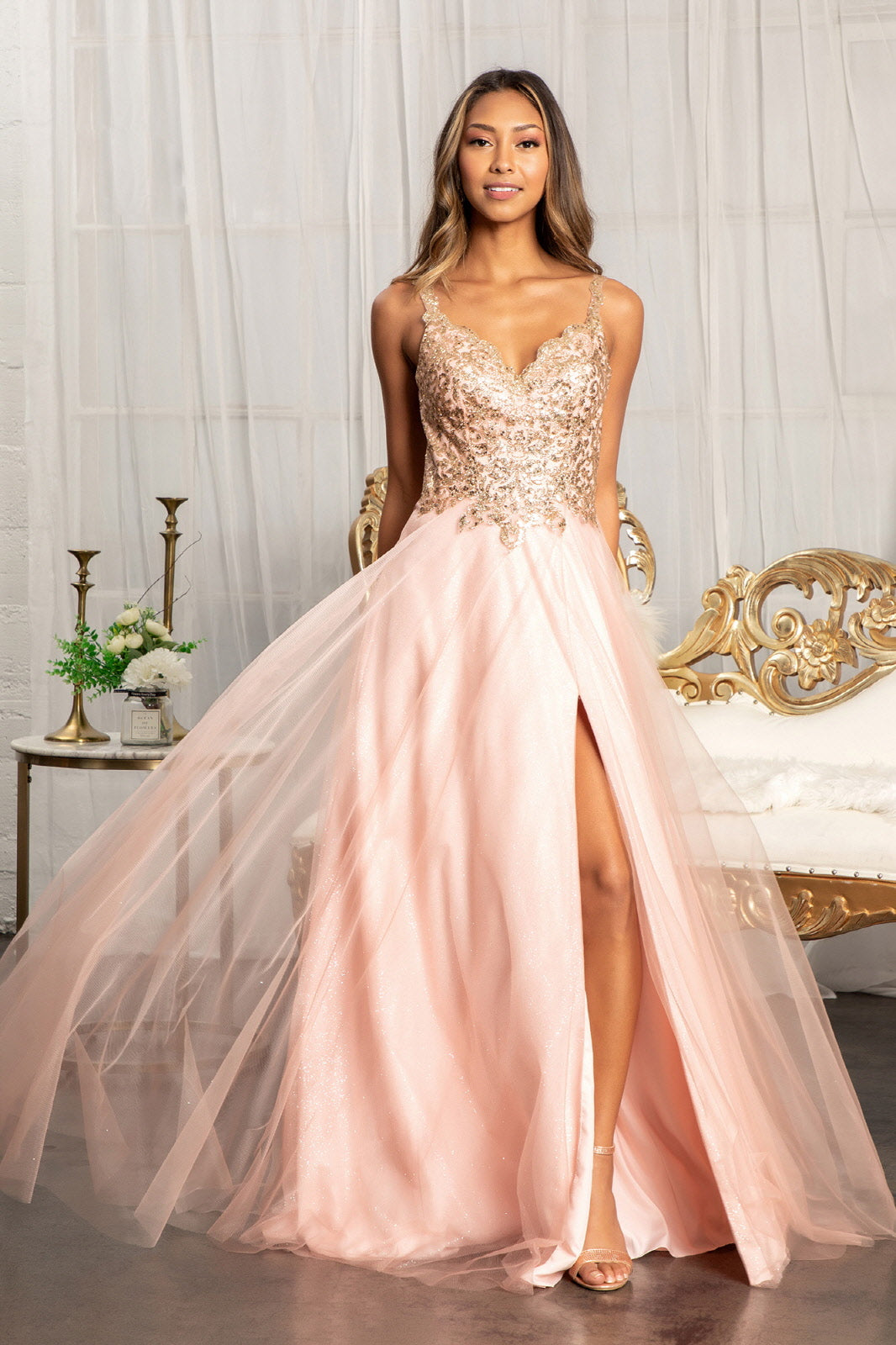 Sequin Bodice A-Line Gown by Elizabeth KGL3020 - 3XL / Rose Gold Sequin Bodice A-Line Gown by Elizabeth KGL3020 - 3XL / Rose Gold