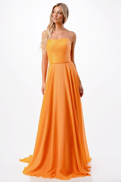 Sequin Bodice Strapless A-line Gown by Coya P2206