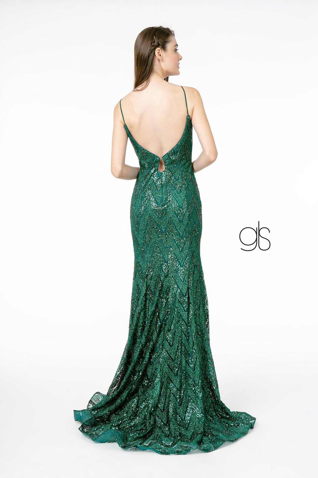 Sequin Deep V-Neck Trumpet Gown by Elizabeth K GL2950