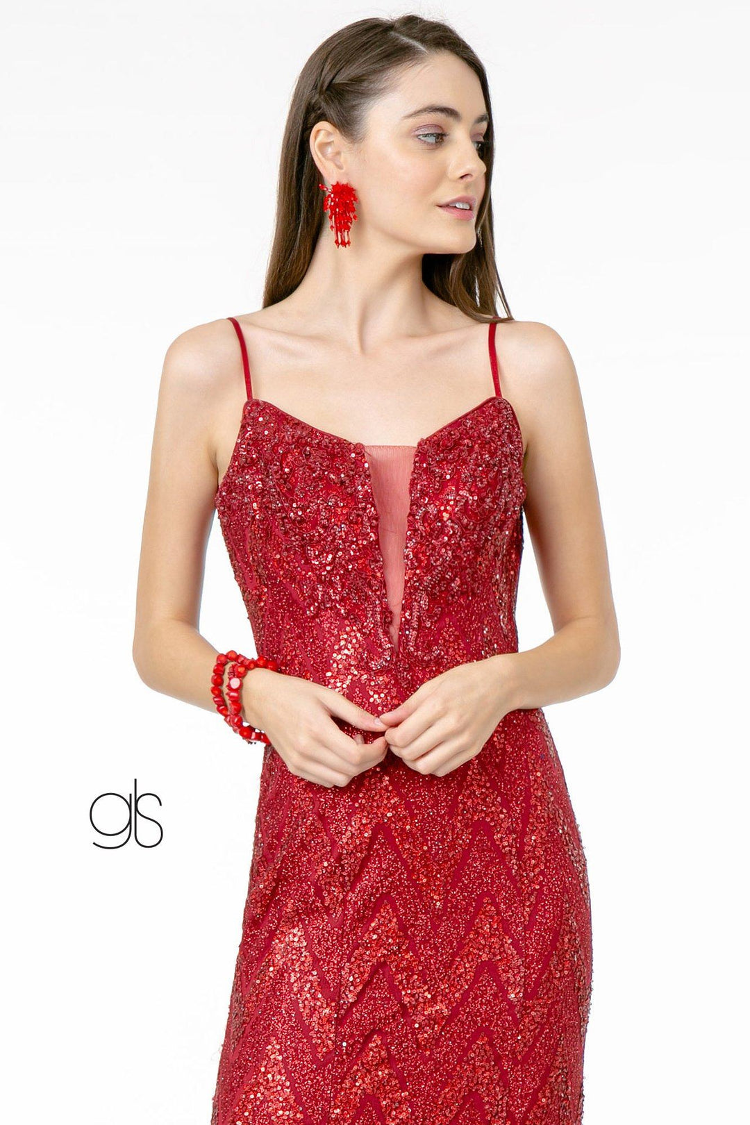 Sequin Deep V-Neck Trumpet Gown by Elizabeth K GL2950