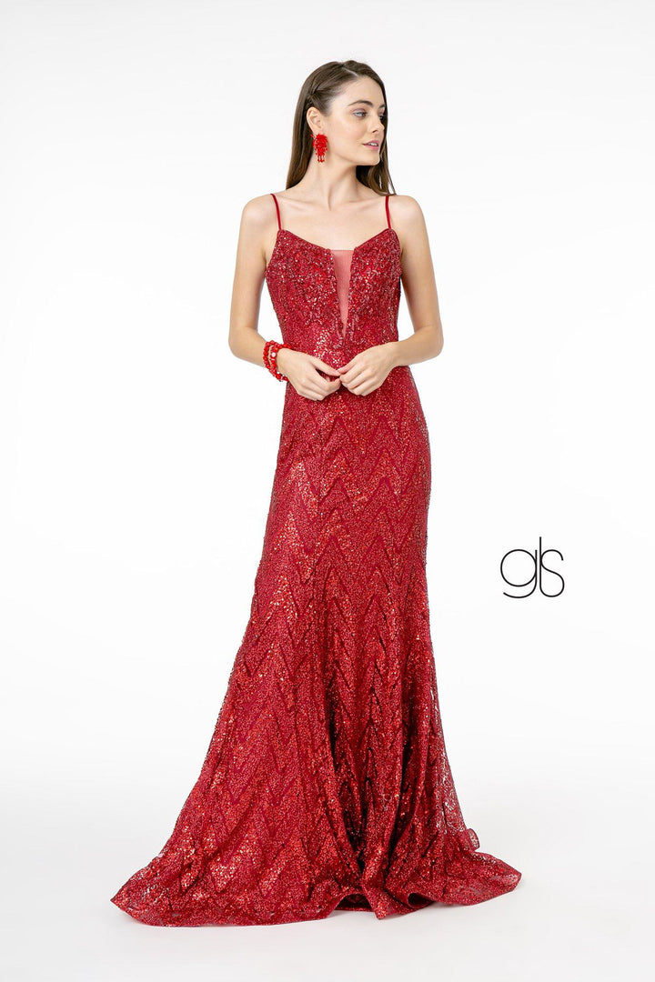 Sequin Deep V-Neck Trumpet Gown by Elizabeth K GL2950