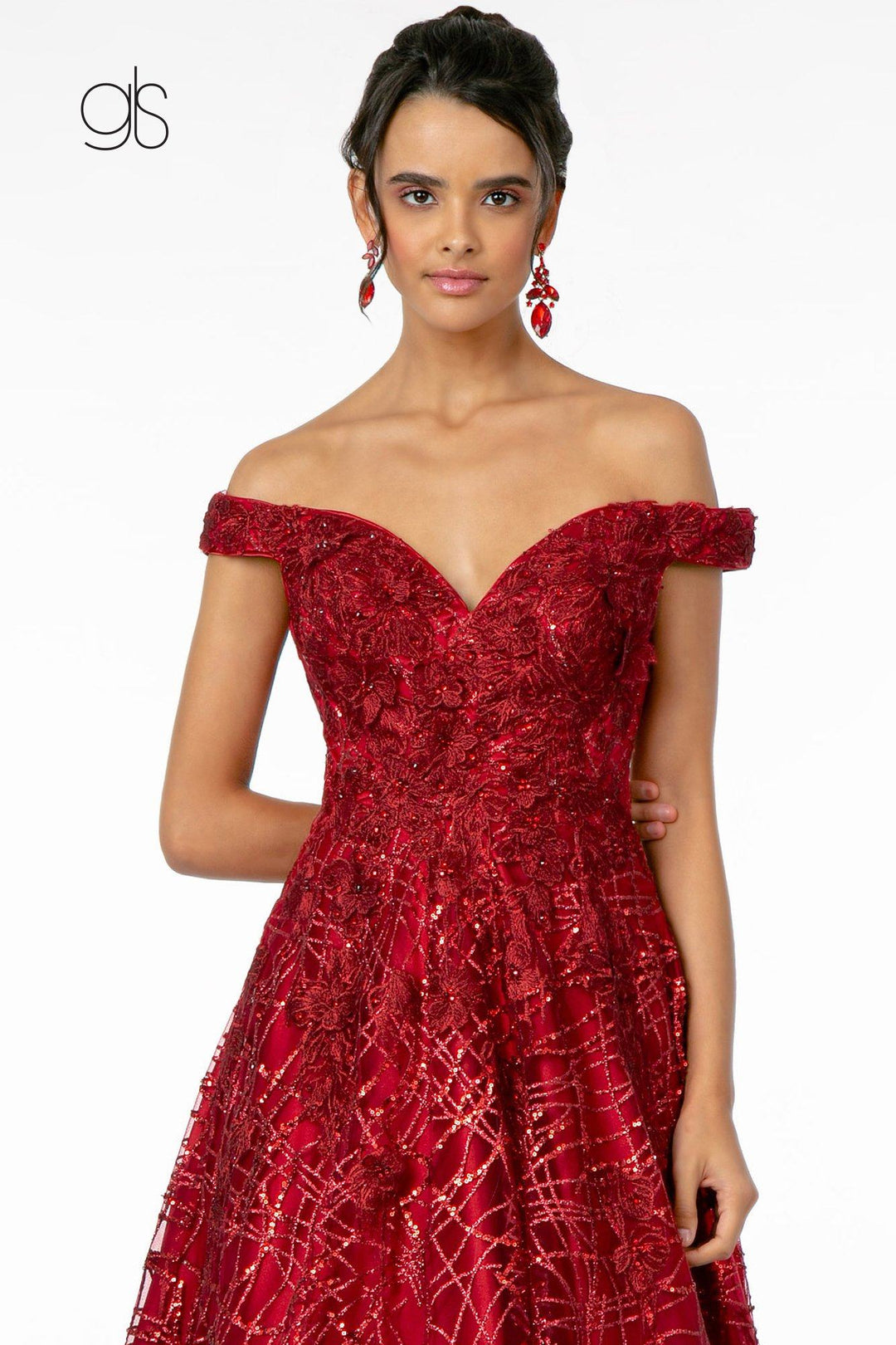 Sequin Embroidered Long Off Shoulder Dress by Elizabeth K GL2944