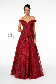 Sequin Embroidered Long Off Shoulder Dress by Elizabeth K GL2944